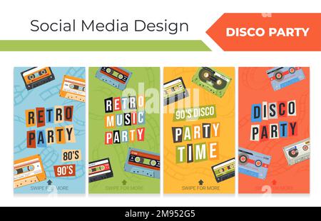 Disco party promo at social media story design set Stock Vector