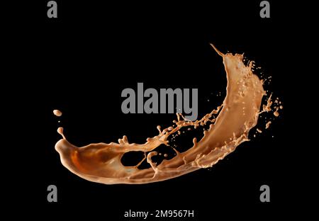 splash of brownish hot chocolate or cacao isolated on white background. Stock Photo