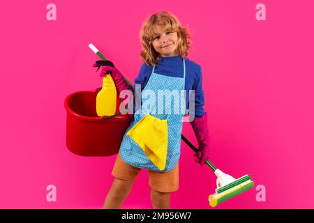 Child Use Duster and Gloves for Cleaning. Funny Child Mopping House.  Cleaning Accessory, Cleaning Supplies Stock Photo - Image of cleaning,  little: 268728606