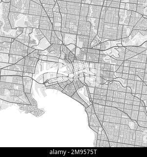 Melbourne map. Detailed vector map of Melbourne city administrative area. Cityscape poster metropolitan aria view. Dark land with white streets, roads Stock Vector