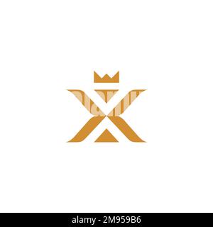 X Crown Logo Design With Gold Color Stock Vector