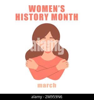 Womens history month banner template vector illustration. Feminism poster for march women history month with girl doodle. Stock Vector