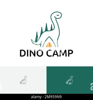 Dino Camp Dinosaur Tent Pine Tree Mountain Logo Stock Vector