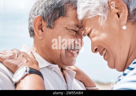 I got you and you got me. Closeup shot of a senior couple standing close to each other. Stock Photo