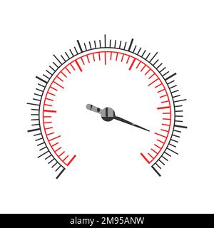 Round scale with two measuring charts and arrow. Template of pressure meter, tachometer, speedometer, barometer dashboard isolated on white background. Vector graphic illustration Stock Vector