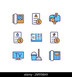 Services and bills pixel perfect RGB color icons set Stock Vector