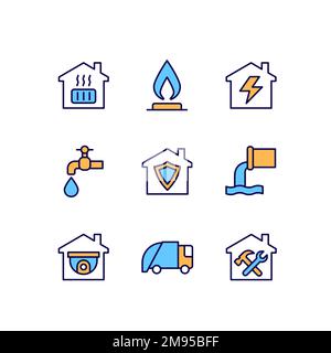 Infrastructures pixel perfect RGB color icons set Stock Vector