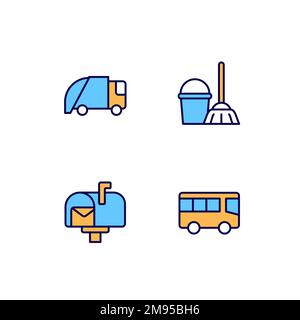 Public services pixel perfect RGB color icons set Stock Vector