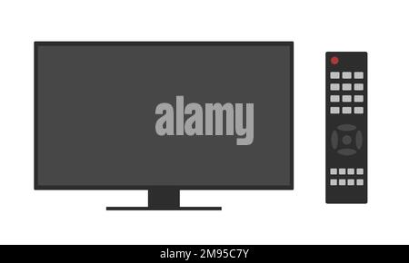 Flat design illustration of TV set and remote control with buttons - isolated vector on white background Stock Vector