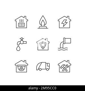 Infrastructures pixel perfect linear icons set Stock Vector