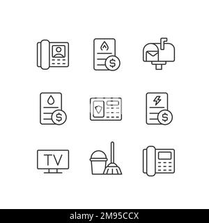 Services and bills pixel perfect linear icons set Stock Vector
