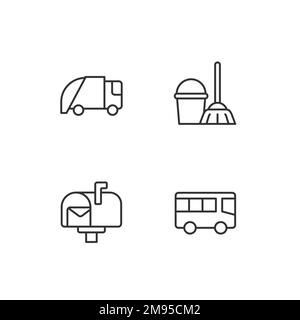 Public services pixel perfect linear icons set Stock Vector