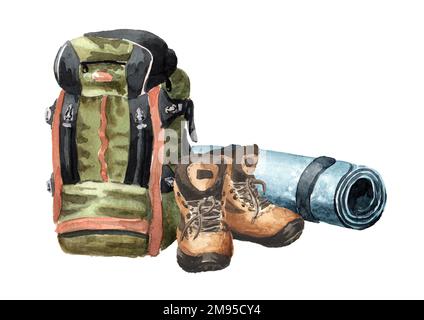 Hiking boots. Hand drawn watercolor illustration isolated on white ...
