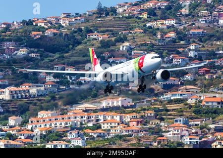 Funchal, Portugal - September 14, 2022: TAP Air Portugal Airbus A330-900neo airplane at Funchal airport (FNC) in Portugal. Stock Photo