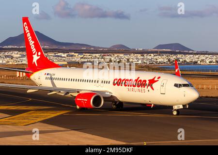 Lanzarote, Spain - September 17, 2022: Corendon Airlines Boeing 737-800 airplane at Lanzarote airport (ACE) in Spain. Stock Photo