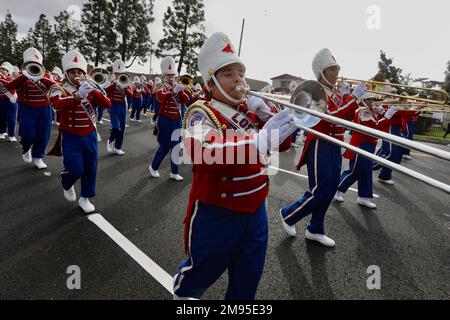 Los Angeles, USA. 16th Jan, 2023. Students participate in the Kingdom Day Parade in Los Angeles, California, the United States, Jan. 16, 2023. The Kingdom Day Parade was held to honor the civil rights leader Martin Luther King Jr. here. Credit: Xinhua/Alamy Live News Stock Photo