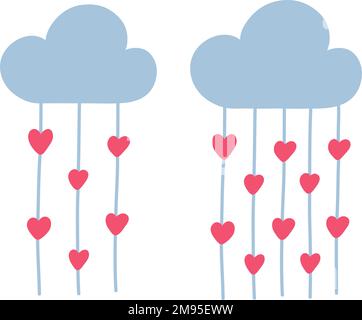 Hand drawn cloud raining with hearts doodle vector illustration. Stock Vector