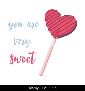 Cute Valentines banner, greeting card design with text lettering vector illustration. You are very sweet Stock Vector