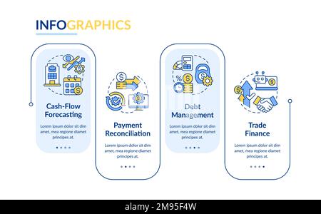 Treasury management system functions blue rectangle infographic template Stock Vector