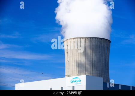 The Tihange Nuclear Power Station in Belgium, August 2022. Situated on the right bank of the River Meuse, the site consists of three second-generation Stock Photo
