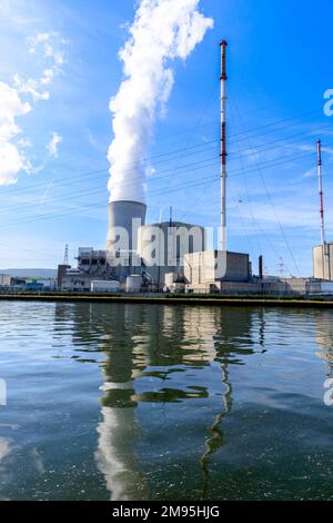 The Tihange Nuclear Power Station in Belgium, August 2022. Situated on the right bank of the River Meuse, the site consists of three second-generation Stock Photo