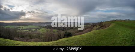 Uley Iron Age hill fort near the village of Uley in the Gloucestershire Cotswolds, UK Stock Photo