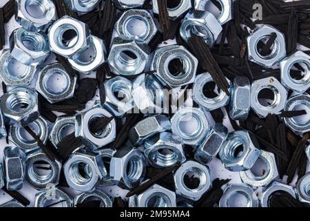 top view of Hexagon steel nuts Stock Photo