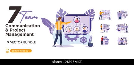 Team communication and project management concept. Cooperation, interaction of employees at work. Workflow and job organization in modern company. bus Stock Vector