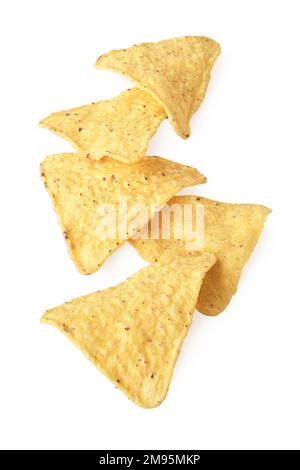 Group of triangle corn chips, isolated on white background Stock Photo