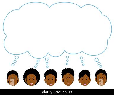 A set of female black women’s faces with a speech bubble Stock Photo