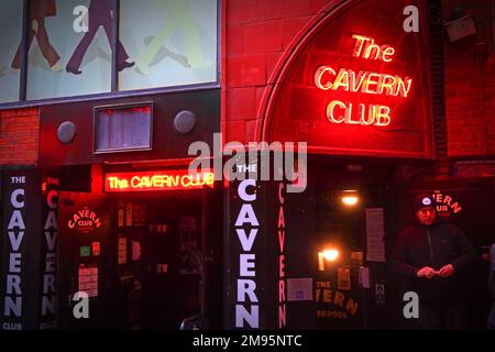 Neon sign at Cavern Walks, The Cavern Club, pub and other venues, 10 Mathew St, Liverpool, Merseyside, England, UK, L2 6RE Stock Photo