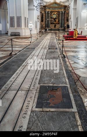 Church of San Nicolò l'Arena, the large sundial traced on the floor of the transept by two astronomers, one German and one Danish. Catania, Sicily Stock Photo