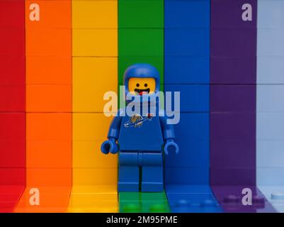 Tambov, Russian Federation - June 04, 2020 Lego astronaut minifigures going  on gray baseplate background Stock Photo - Alamy