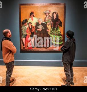 London UK 17 January 2023 Ignacio Zuloaga ,The Family of the Gypsy Bullfighter,Oil on CanvasHispanic World : Treasures from the Hispanic Society Museum & Library runs at the Royal Academy of Arts from 21 January – 10 April 2023.Paul Quezada-Neiman/Alamy Live News Stock Photo