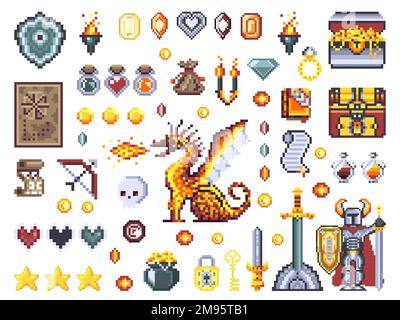 Pixel Art Fantasy RPG Adventure Game Assets Stock Vector