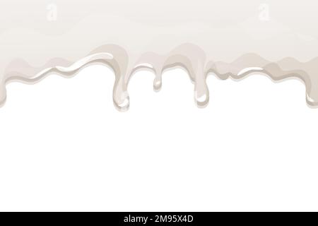 Yogurt cream splash texture, dripping, liquid, ice cream or flowing glaze, white chocolate in cartoon style isolated on white background. Drip for dairy product. Vector illustration Stock Vector