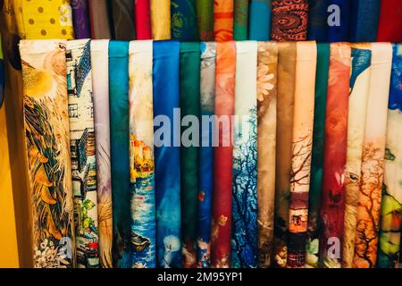 MUI NE, VIETNAM - MARCH 3, 2017: Silk scarves in the shop in Mui Ne, Vietnam Stock Photo
