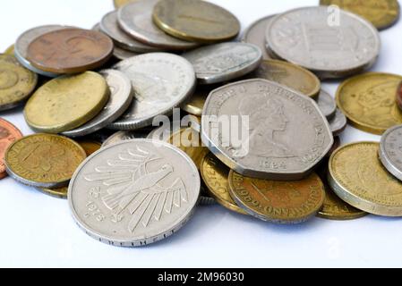 Den Helder, Netherlands. January 2023. Old European coins. High quality photo Stock Photo