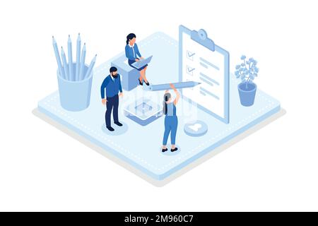 Characters writing notes, Daily planning concept, isometric vector modern illustration Stock Vector