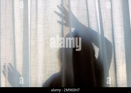 figure of a naked woman behind a transparent curtain Stock Photo - Alamy
