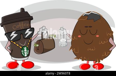 Sweet coffee came to the coconut deal to buy coconut flakes Stock Vector