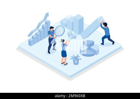 People analyzing market trends, Seo targeting and performance concept, isometric vector modern illustration Stock Vector
