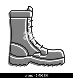 Linear icon, soldier high boots with lace. Military and tourist protective uniforms. Simple black and white vector isolated on white background Stock Vector