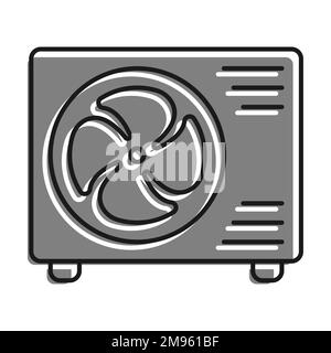 Linear icon. External air conditioner unit with fan. Room cooling and heating. Maintaining comfortable temperature in office. Simple black and white v Stock Vector