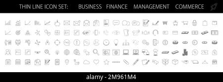 big thin line business, finance, commerce and retail icon set, editable stroke vector illustration Stock Vector