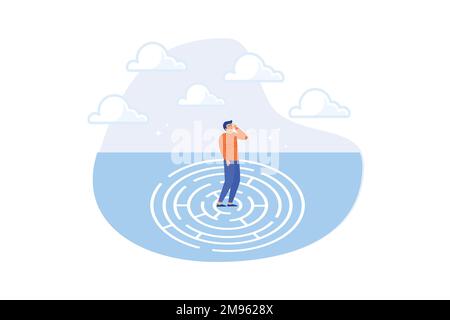 Business trouble, difficulty or challenge, solving hard or complex problem, finding solution, lost or struggle, finding way out concept, flat vector m Stock Vector