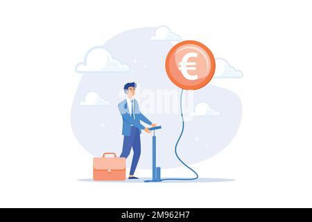 Inflation in Europe causing by energy shortage, interest rate policy to reduce inflation, Euro recession or money devaluation concept, flat vector mod Stock Vector