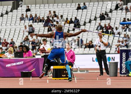 Marcio Miguel Da Costa FERNANDES of Cape Verde in the Men's Javelin Throw F44 Final at the 2017 World Para Athletic Championships, London, UK Stock Photo