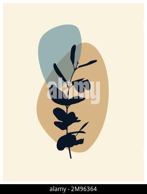 Botanical wall minimalism art, branch with foliage with abstract shape. Abstract Plant Art design for print, cover, wallpaper. Vector illustration Stock Vector