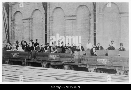Dignitaries taking a ride on the first train on the Metropolitan Railway, including William Gladstone and his wife (at the front of the carriage on the left). Stock Photo